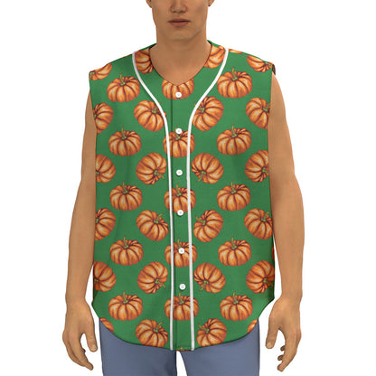 Green Pumpkin Pattern Print Sleeveless Baseball Jersey