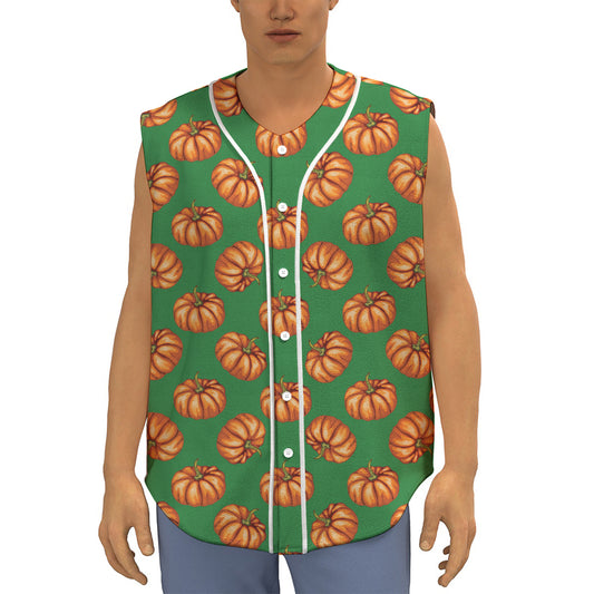 Green Pumpkin Pattern Print Sleeveless Baseball Jersey