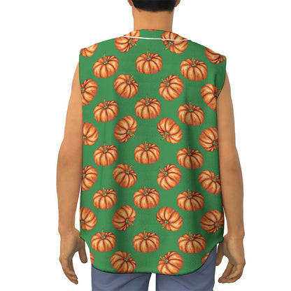 Green Pumpkin Pattern Print Sleeveless Baseball Jersey