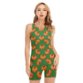 Green Pumpkin Pattern Print Sleeveless One Piece Swimsuit