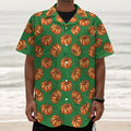 Green Pumpkin Pattern Print Textured Short Sleeve Shirt