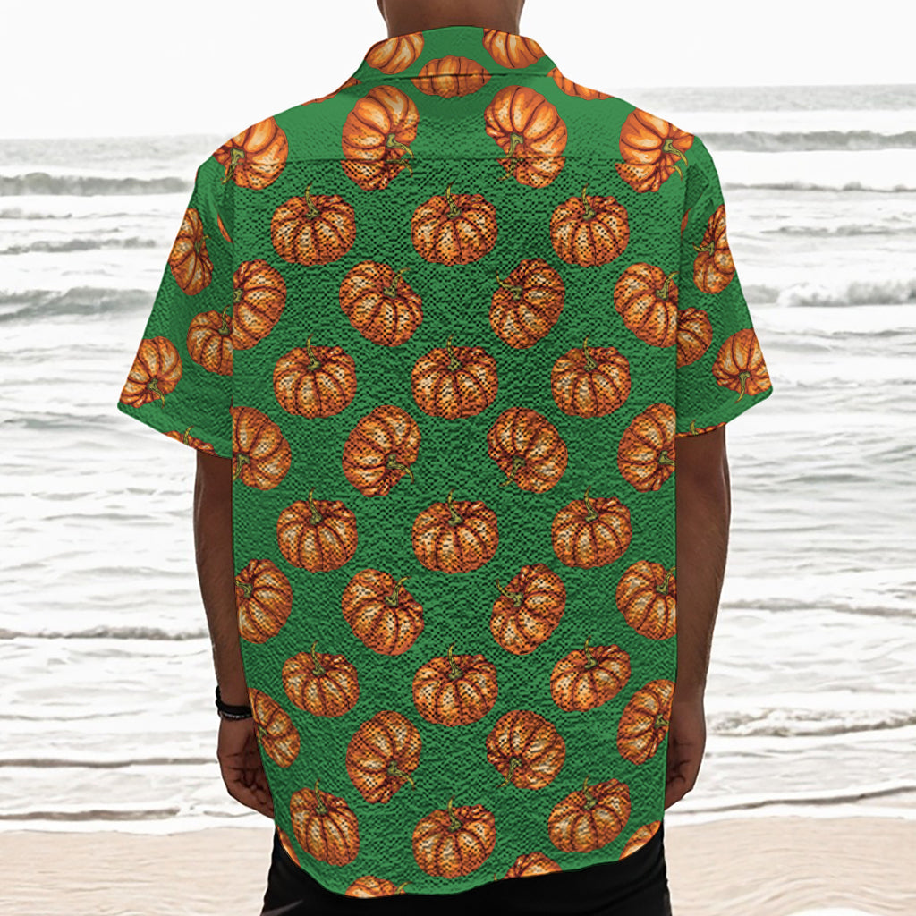 Green Pumpkin Pattern Print Textured Short Sleeve Shirt