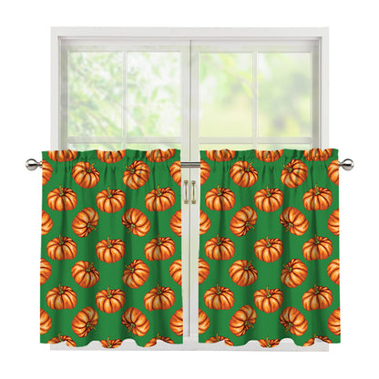 Green Pumpkin Pattern Print Tier Curtains