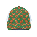 Green Pumpkin Pattern Print White Mesh Trucker Cap