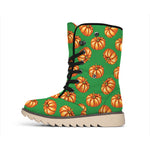 Green Pumpkin Pattern Print Winter Boots