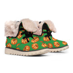 Green Pumpkin Pattern Print Winter Boots