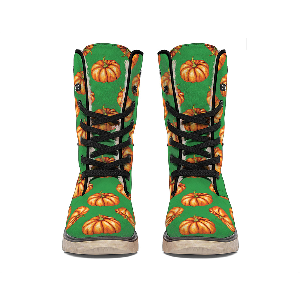 Green Pumpkin Pattern Print Winter Boots