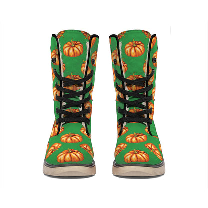Green Pumpkin Pattern Print Winter Boots