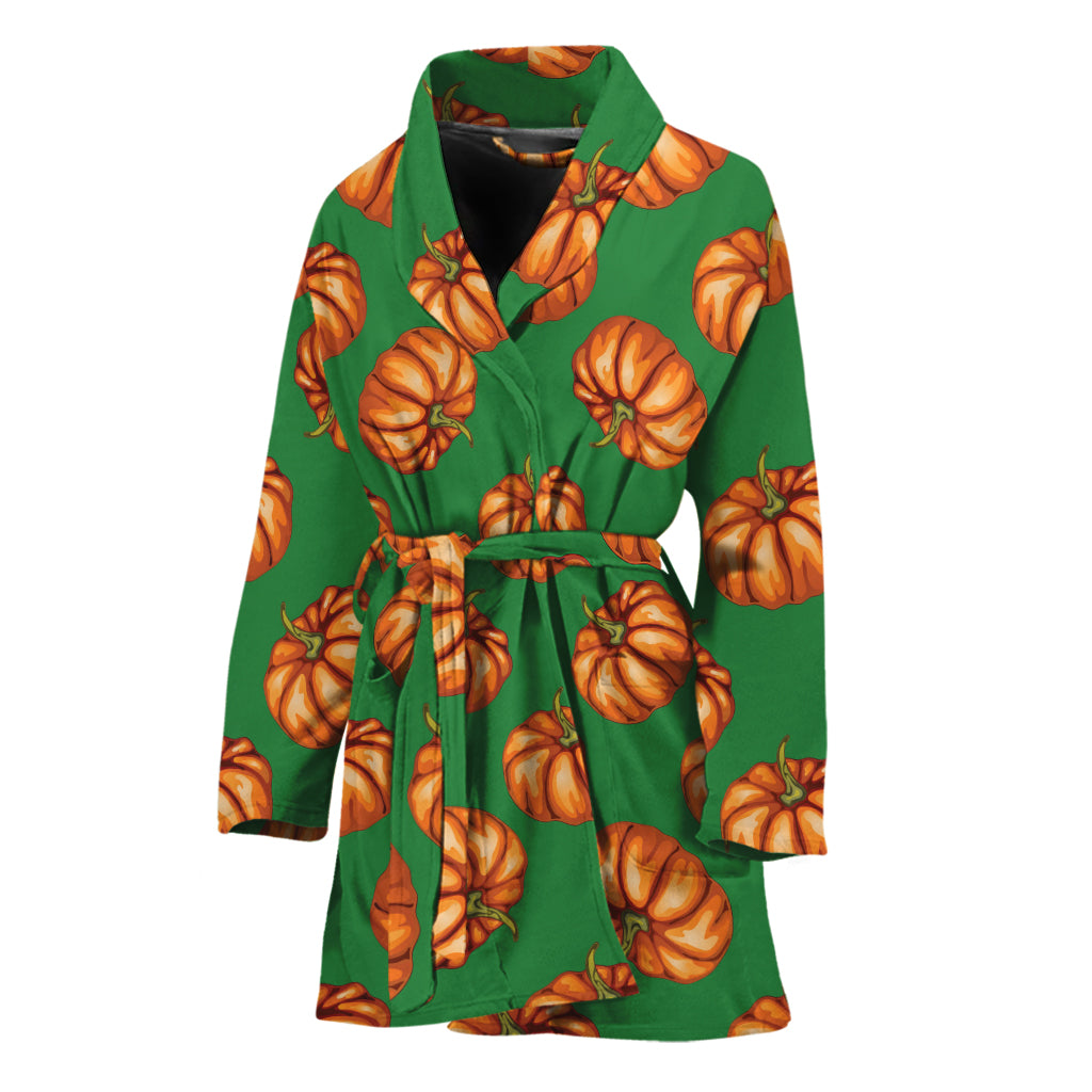 Green Pumpkin Pattern Print Women's Bathrobe