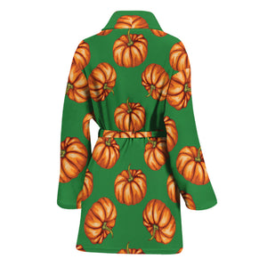 Green Pumpkin Pattern Print Women's Bathrobe