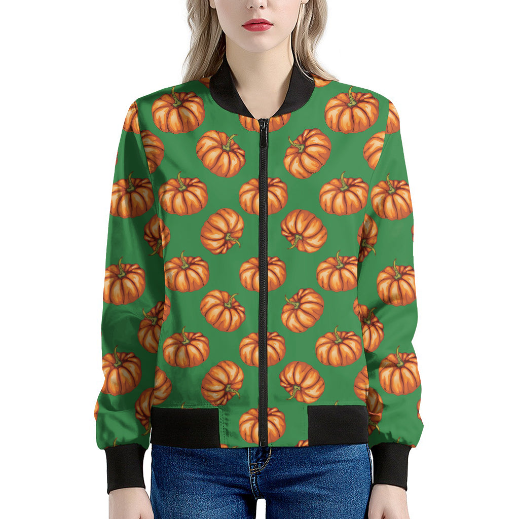 Green Pumpkin Pattern Print Women's Bomber Jacket