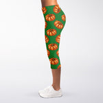 Green Pumpkin Pattern Print Women's Capri Leggings