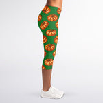 Green Pumpkin Pattern Print Women's Capri Leggings