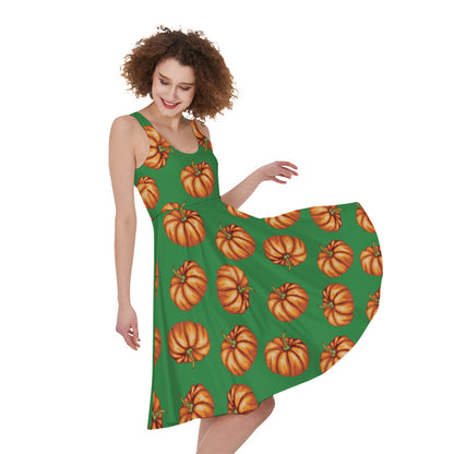 Green Pumpkin Pattern Print Women's Sleeveless Dress