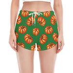 Green Pumpkin Pattern Print Women's Split Running Shorts