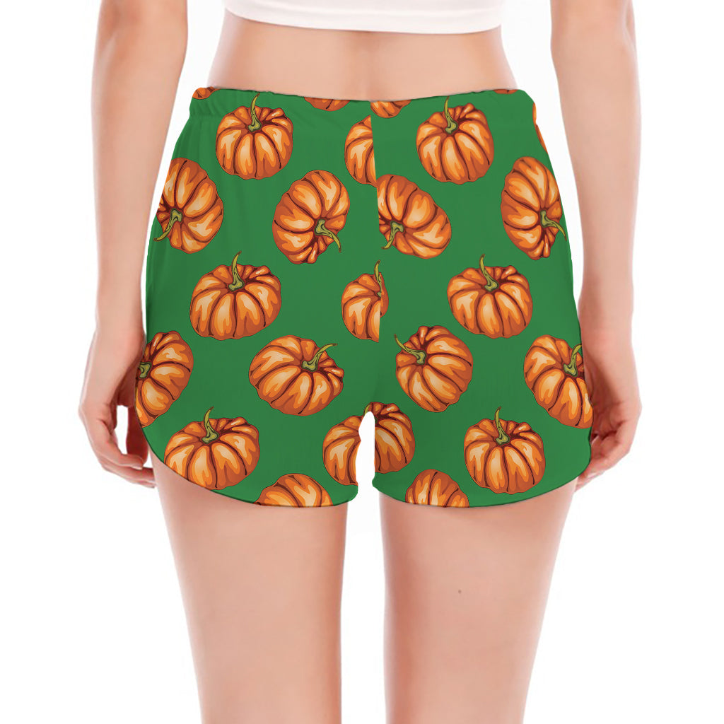 Green Pumpkin Pattern Print Women's Split Running Shorts
