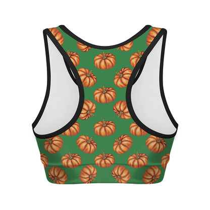 Green Pumpkin Pattern Print Women's Sports Bra