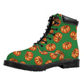Green Pumpkin Pattern Print Padded Collar Lace Up Boots