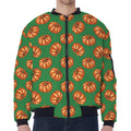 Green Pumpkin Pattern Print Zip Sleeve Bomber Jacket