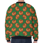 Green Pumpkin Pattern Print Zip Sleeve Bomber Jacket