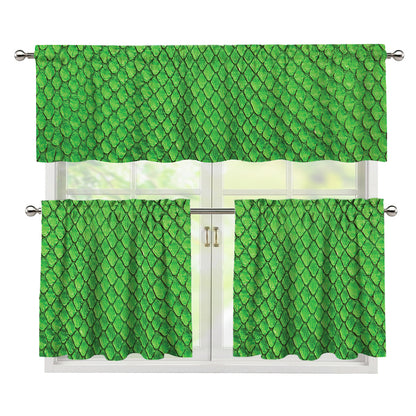 Green Python Snakeskin Print 3 Piece Kitchen Curtains