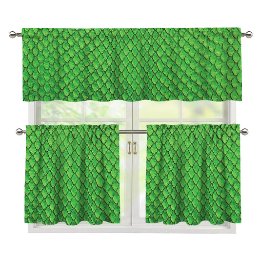 Green Python Snakeskin Print 3 Piece Kitchen Curtains
