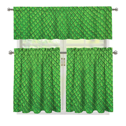 Green Python Snakeskin Print 3 Piece Kitchen Curtains
