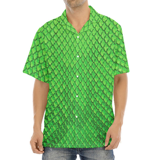 Green Python Snakeskin Print Aloha Shirt