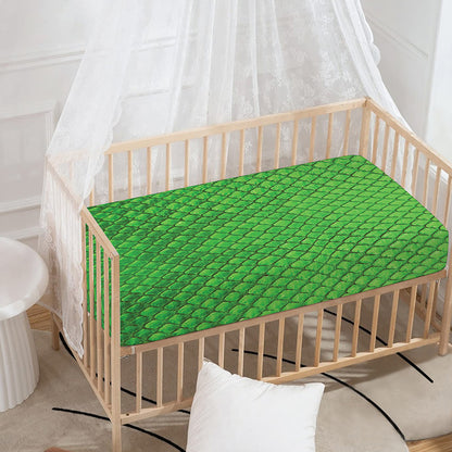 Green Python Snakeskin Print Baby Crib Sheet