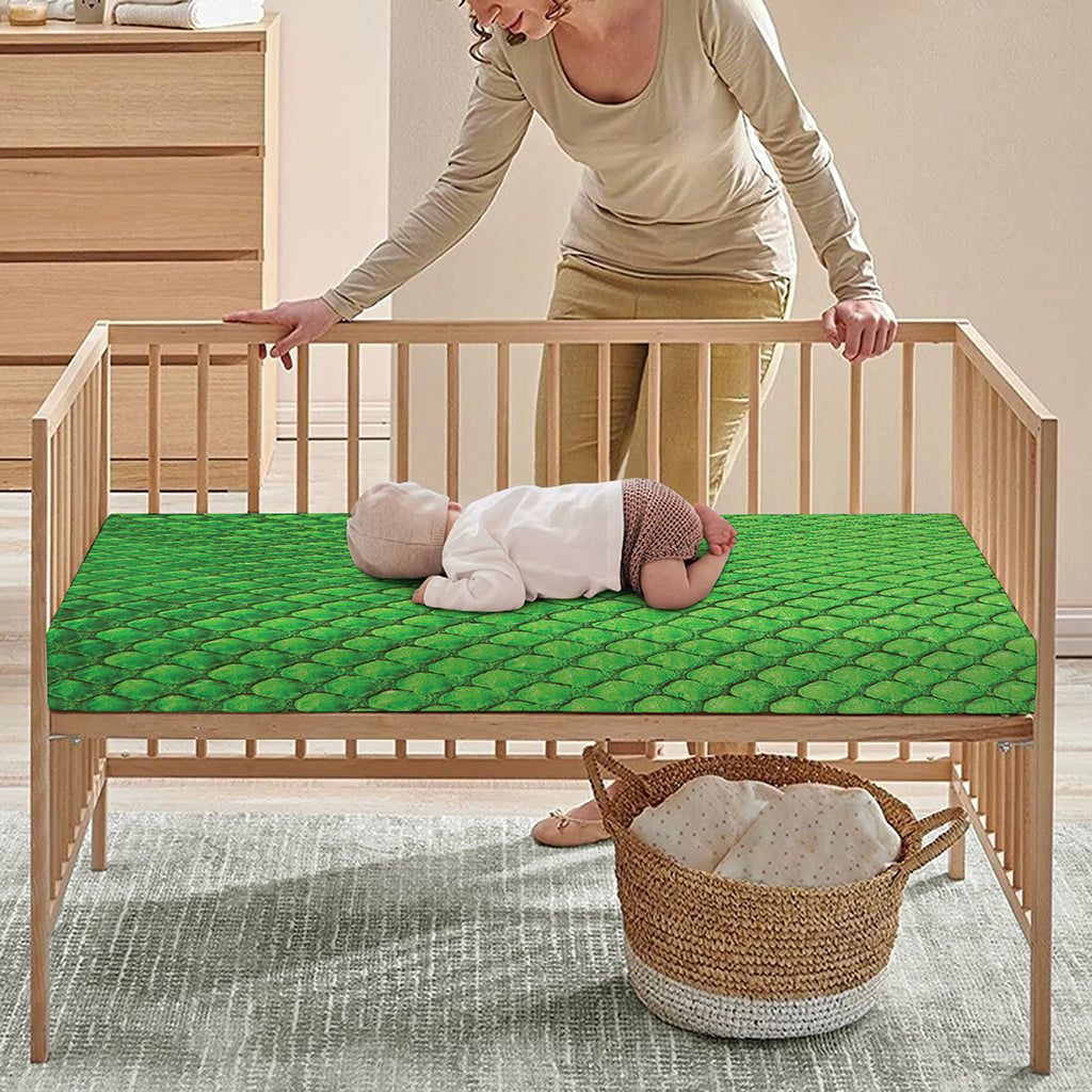 Green Python Snakeskin Print Baby Crib Sheet