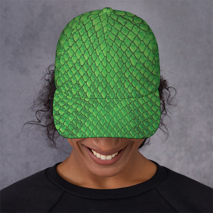 Green Python Snakeskin Print Baseball Cap