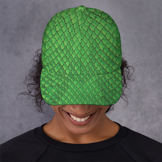Green Python Snakeskin Print Baseball Cap