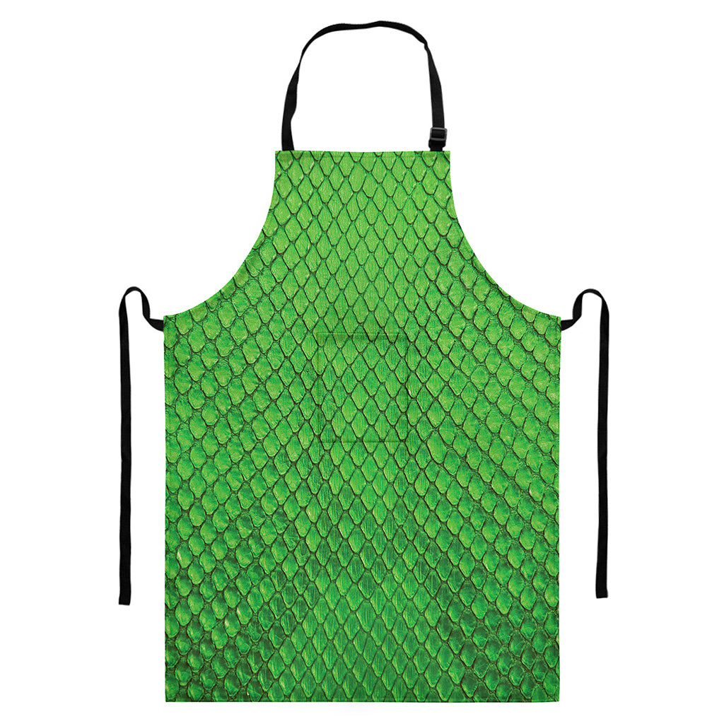 Green Python Snakeskin Print Bib Apron With Pocket