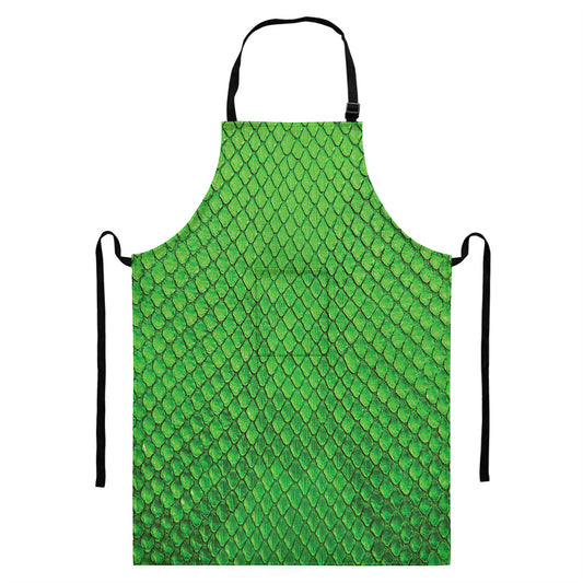 Green Python Snakeskin Print Bib Apron With Pocket
