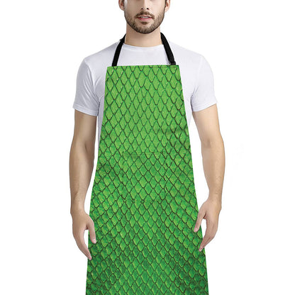 Green Python Snakeskin Print Bib Apron With Pocket