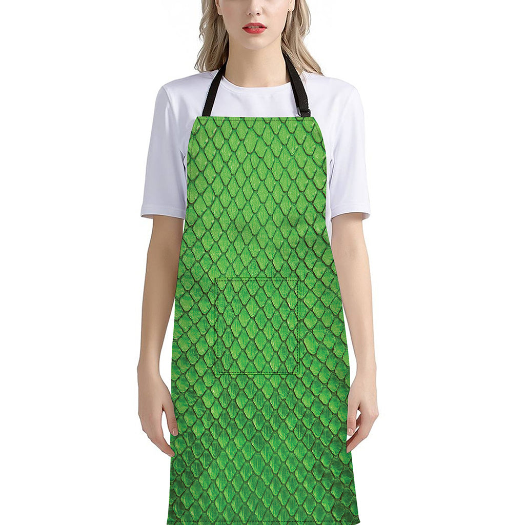 Green Python Snakeskin Print Bib Apron With Pocket