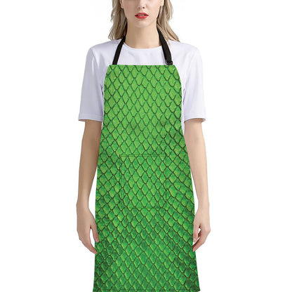 Green Python Snakeskin Print Bib Apron With Pocket