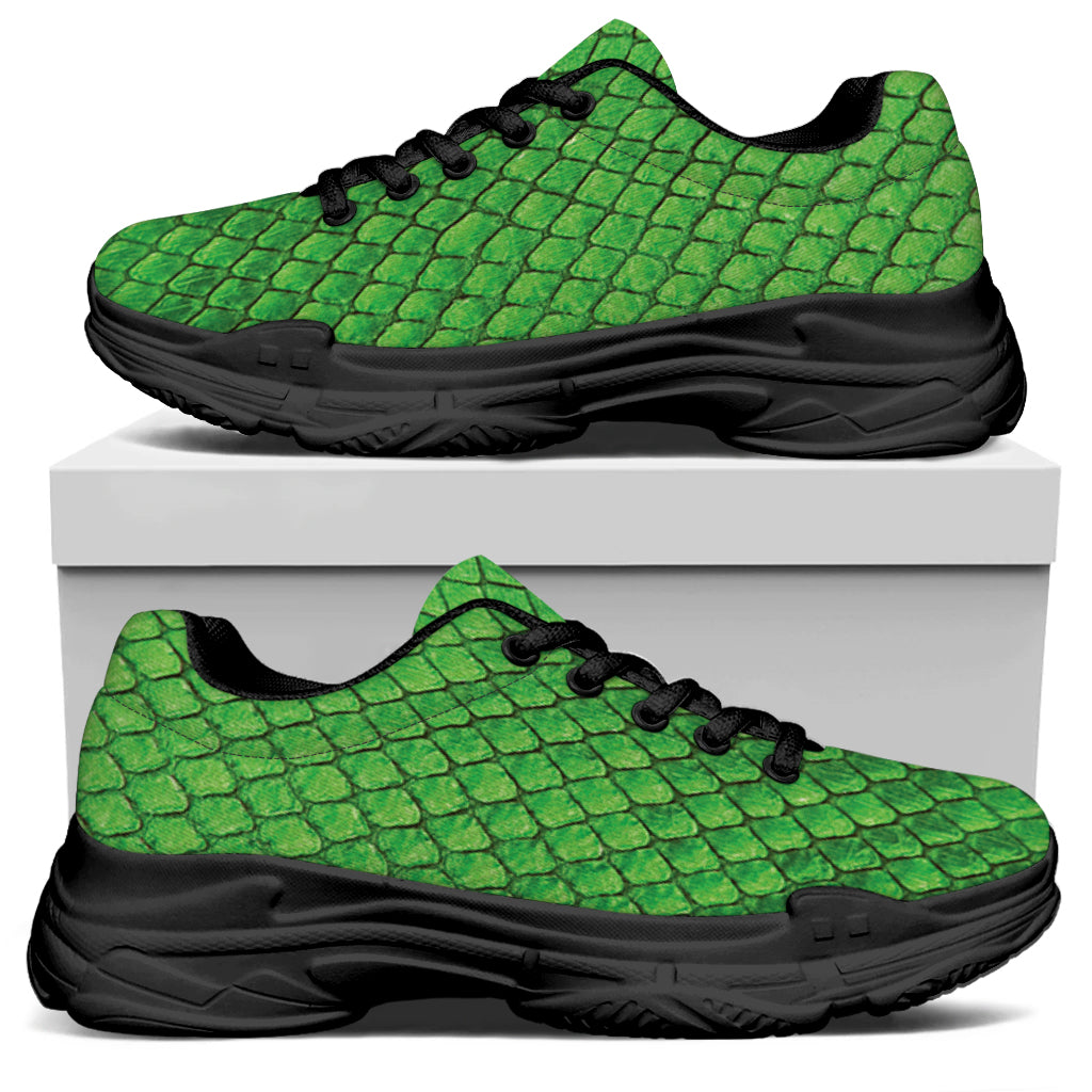 Green Python Snakeskin Print Black Chunky Shoes