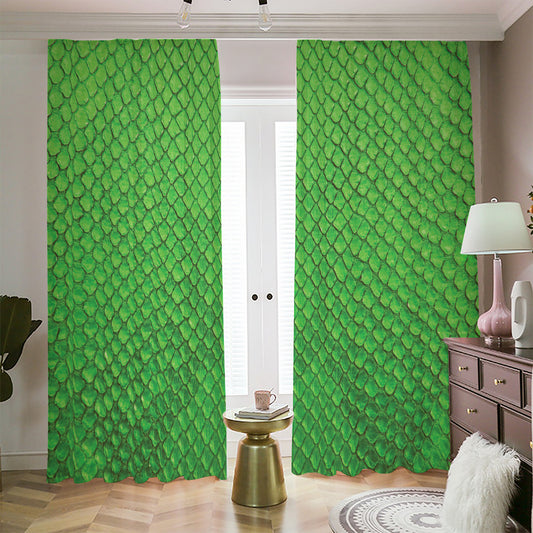 Green Python Snakeskin Print Blackout Pencil Pleat Curtains