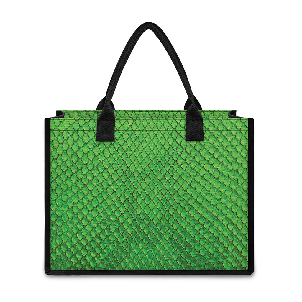 Green Python Snakeskin Print Canvas Tote Bag