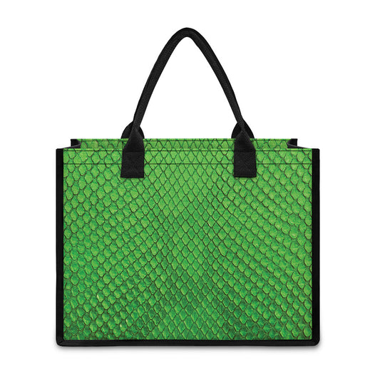 Green Python Snakeskin Print Canvas Tote Bag