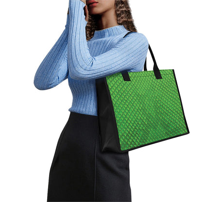 Green Python Snakeskin Print Canvas Tote Bag