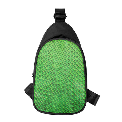 Green Python Snakeskin Print Chest Bag