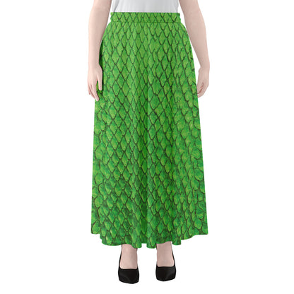Green Python Snakeskin Print Chiffon Maxi Skirt