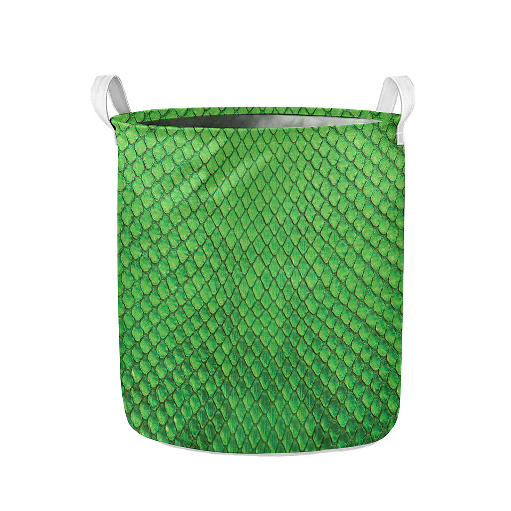 Green Python Snakeskin Print Collapsible Laundry Basket