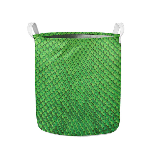 Green Python Snakeskin Print Collapsible Laundry Basket