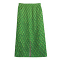 Green Python Snakeskin Print Cotton Front Slit Maxi Skirt