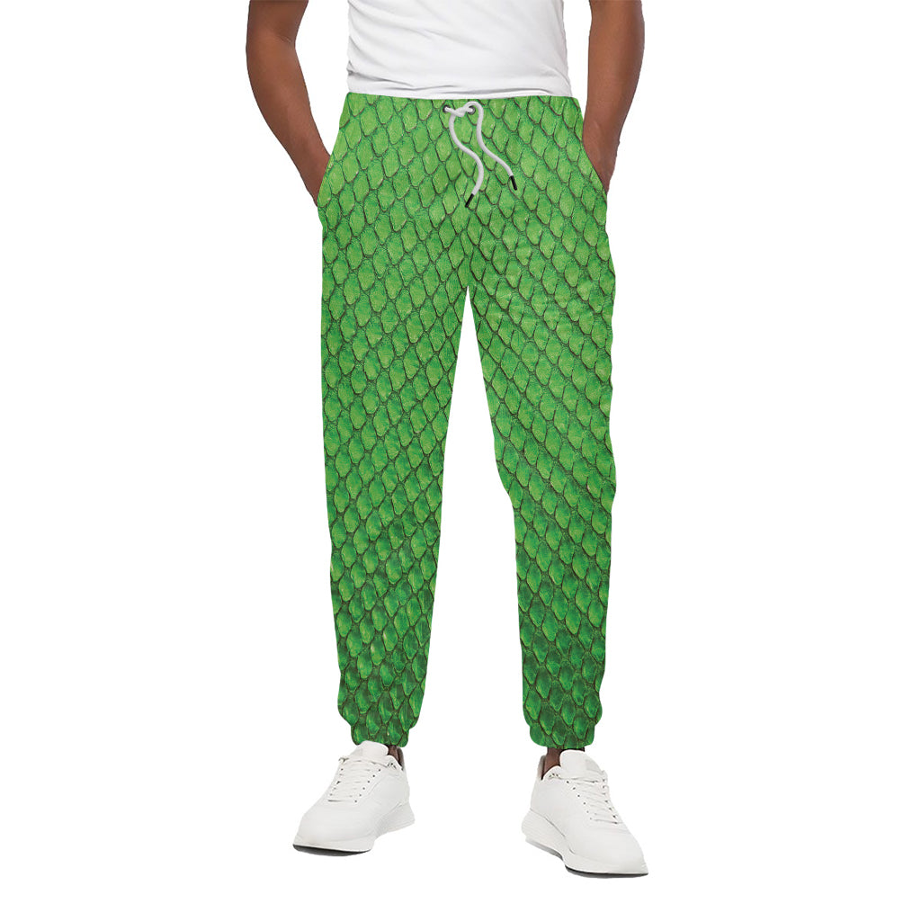 Green Python Snakeskin Print Cotton Pants