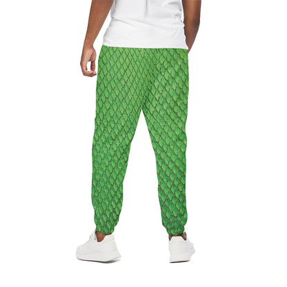 Green Python Snakeskin Print Cotton Pants