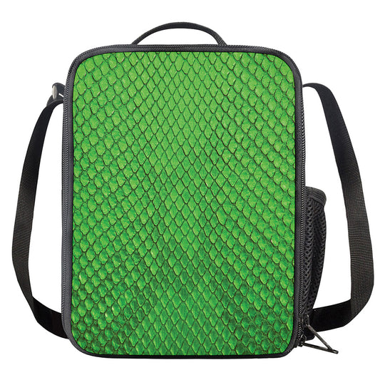 Green Python Snakeskin Print Crossbody Lunch Bag